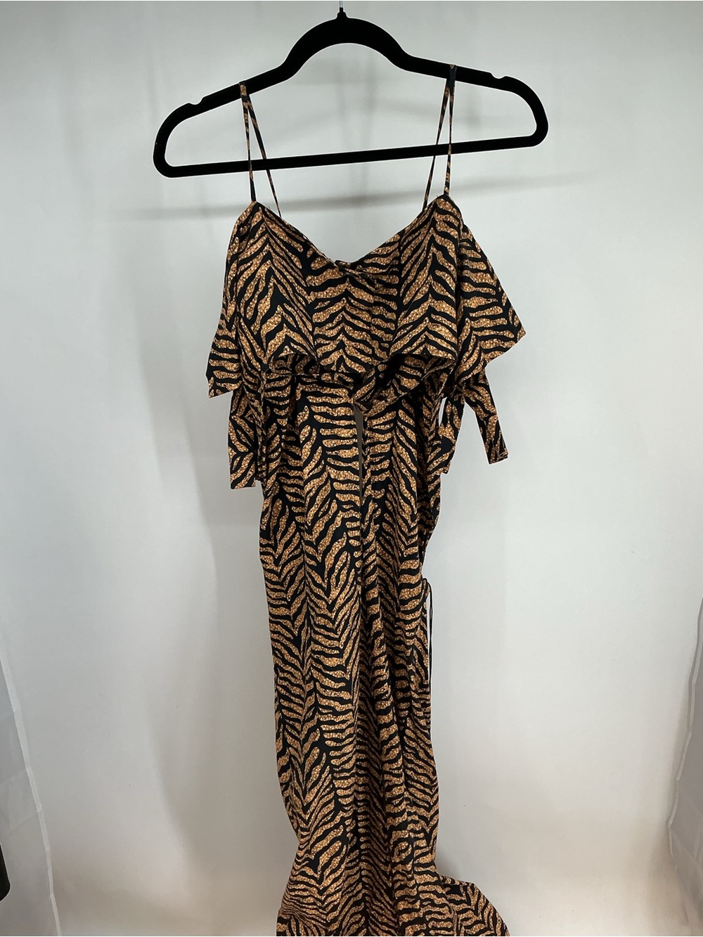 Edun Striped Ruffle Maxi Dress in Black and Gold Best Fits Size M